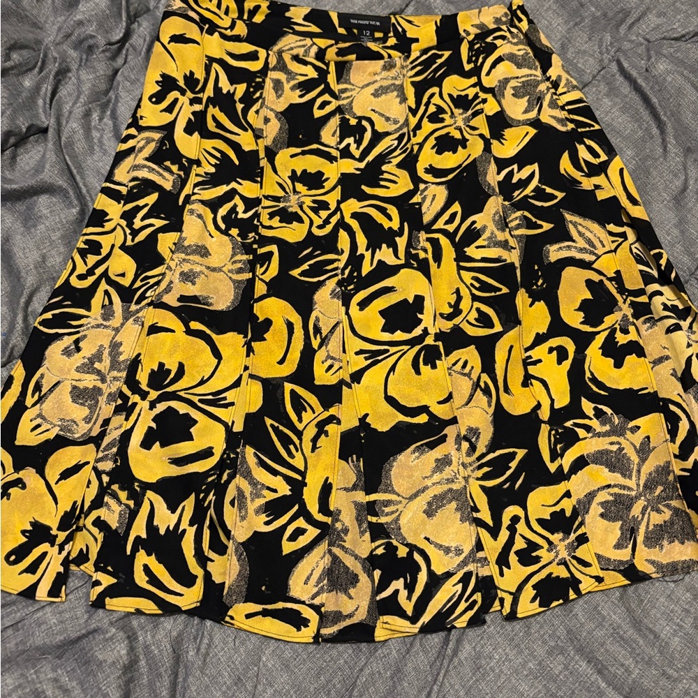 Who What Wear Yellow and Black A-Line Pleated Skirt